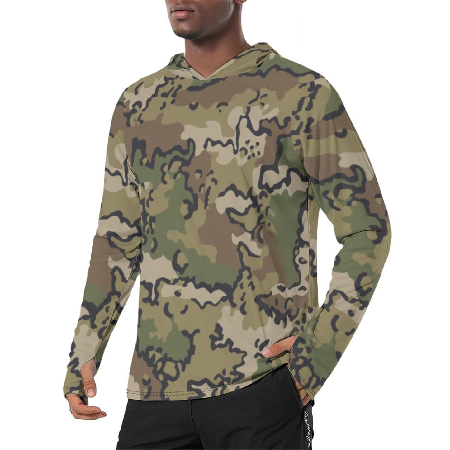 Alaska Chocolate Chip Multi-terrain CAMO Mens Sunscreen Sports Hoodie With Thumb Holes - S / White - Hoodies