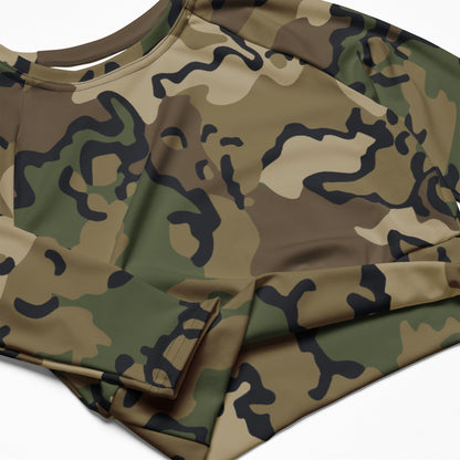 Alaska Chocolate Chip Multi-terrain CAMO Womens Long-Sleeve Crop Top