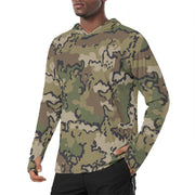 Alaska Chocolate Chip Multi-terrian CAMO Mens Sunscreen Sports Hoodie With Thumb Holes - S / White