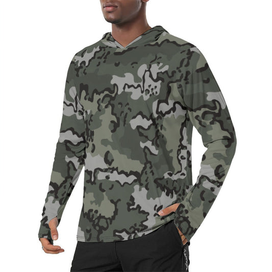 Alaska Chocolate Chip Night CAMO Mens Sunscreen Sports Hoodie With Thumb Holes - S / White - Hoodies
