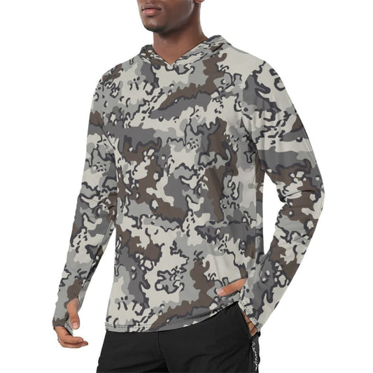 Alaska Chocolate Chip Tundra CAMO Men’s Sunscreen Sports Hoodie With Thumb Holes - Mens