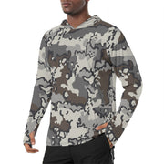 Alaska Chocolate Chip Tundra CAMO Mens Sunscreen Sports Hoodie With Thumb Holes - S / White