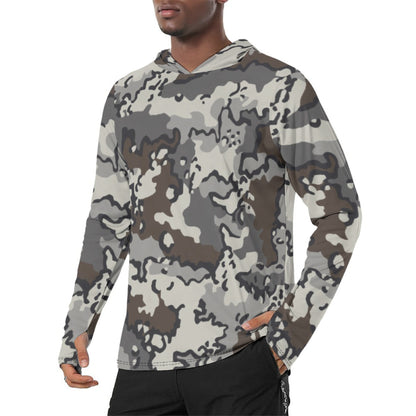 Alaska Chocolate Chip Tundra CAMO Mens Sunscreen Sports Hoodie With Thumb Holes - S / White