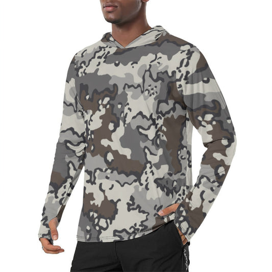 Alaska Chocolate Chip Tundra CAMO Mens Sunscreen Sports Hoodie With Thumb Holes - S / White
