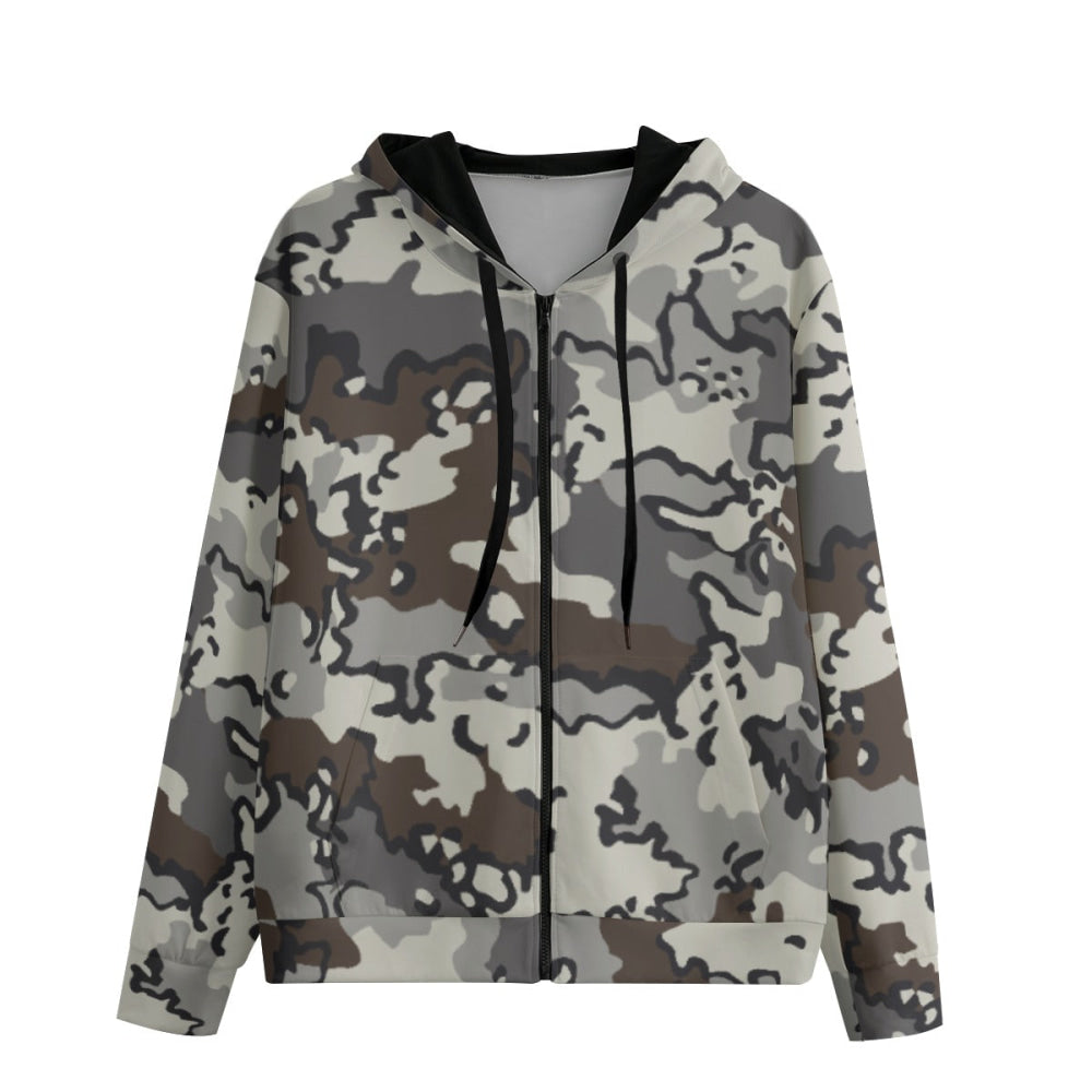 Alaska Chocolate Chip Tundra CAMO Unisex 100% Cotton Zip Hoodie - XS / White