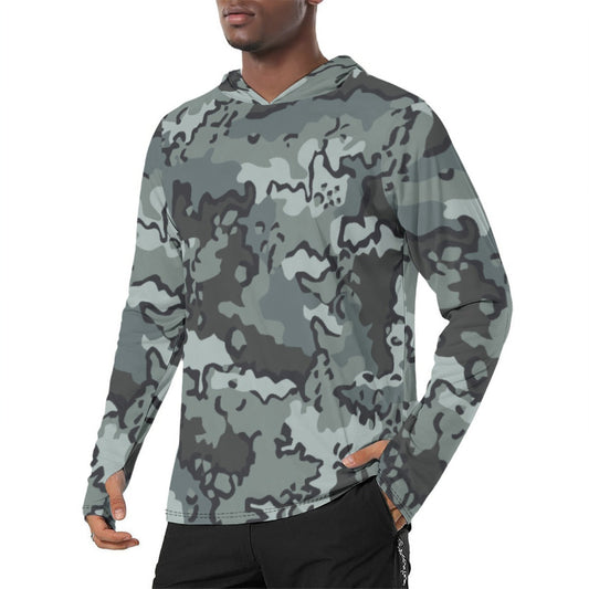 Alaska Chocolate Chip Urban CAMO Mens Sunscreen Sports Hoodie With Thumb Holes - S / White - Hoodies