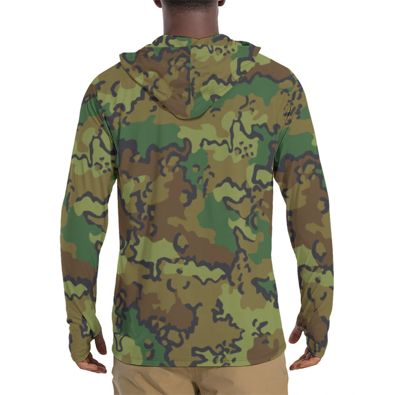 Alaska Chocolate Chip Woodland CAMO Mens Sunscreen Sports Hoodie With Thumb Holes