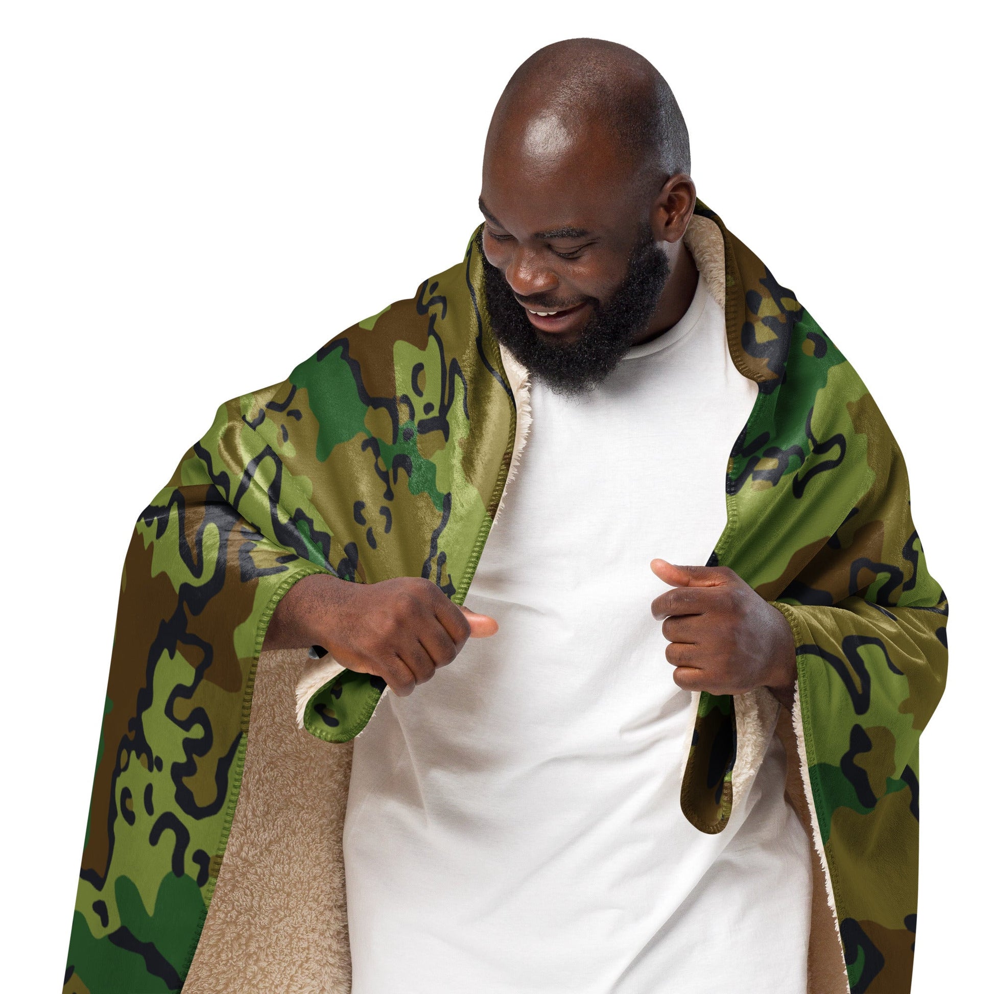 Alaska Chocolate Chip Woodland CAMO Sherpa Blanket