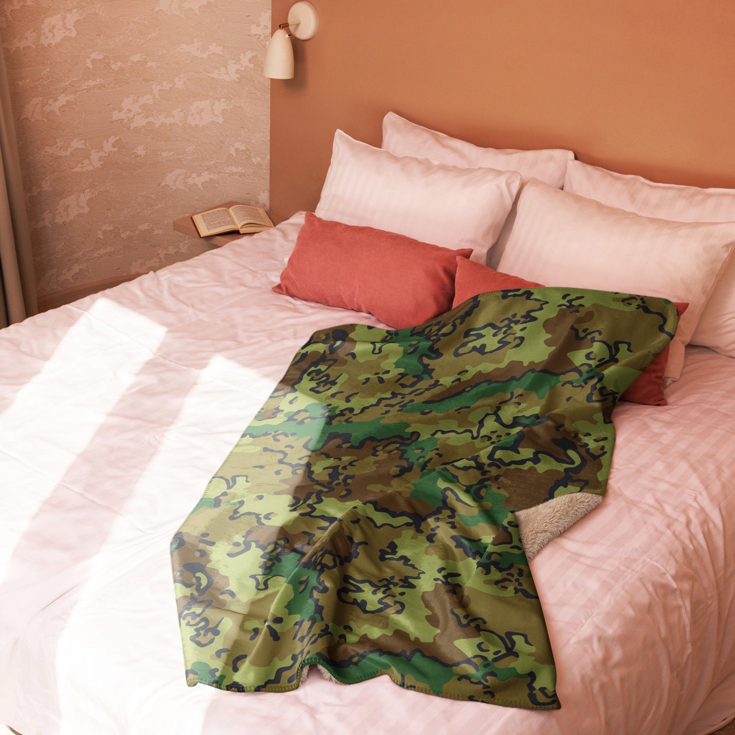 Alaska Chocolate Chip Woodland CAMO Sherpa Blanket