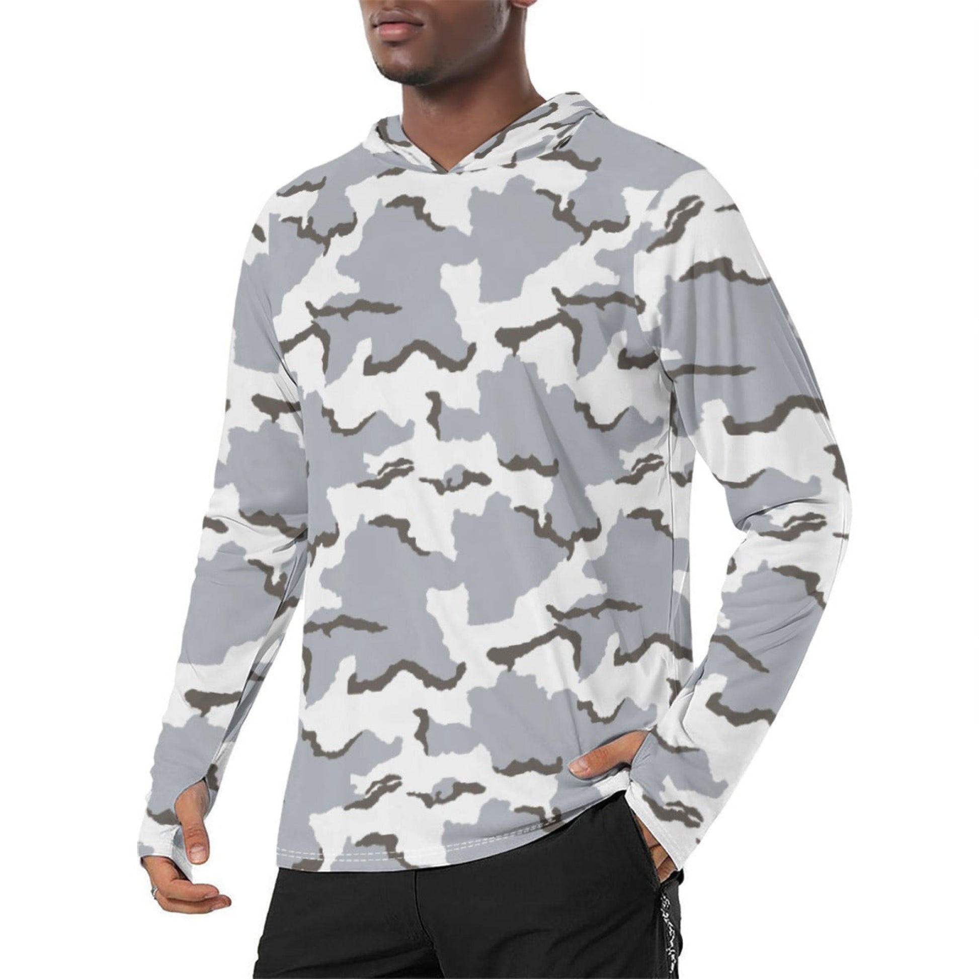 Alaska Tundra CAMO Mens Sunscreen Sports Hoodie With Thumb Holes - S / White