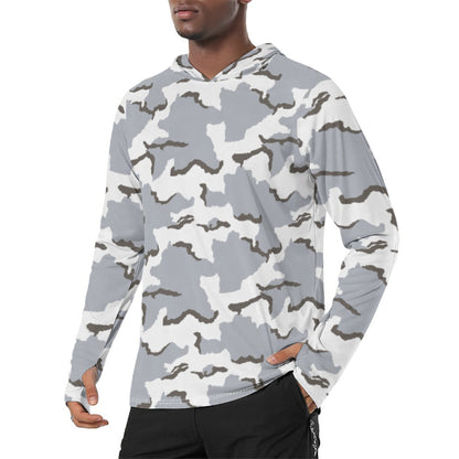 Alaska Tundra CAMO Mens Sunscreen Sports Hoodie With Thumb Holes - S / White