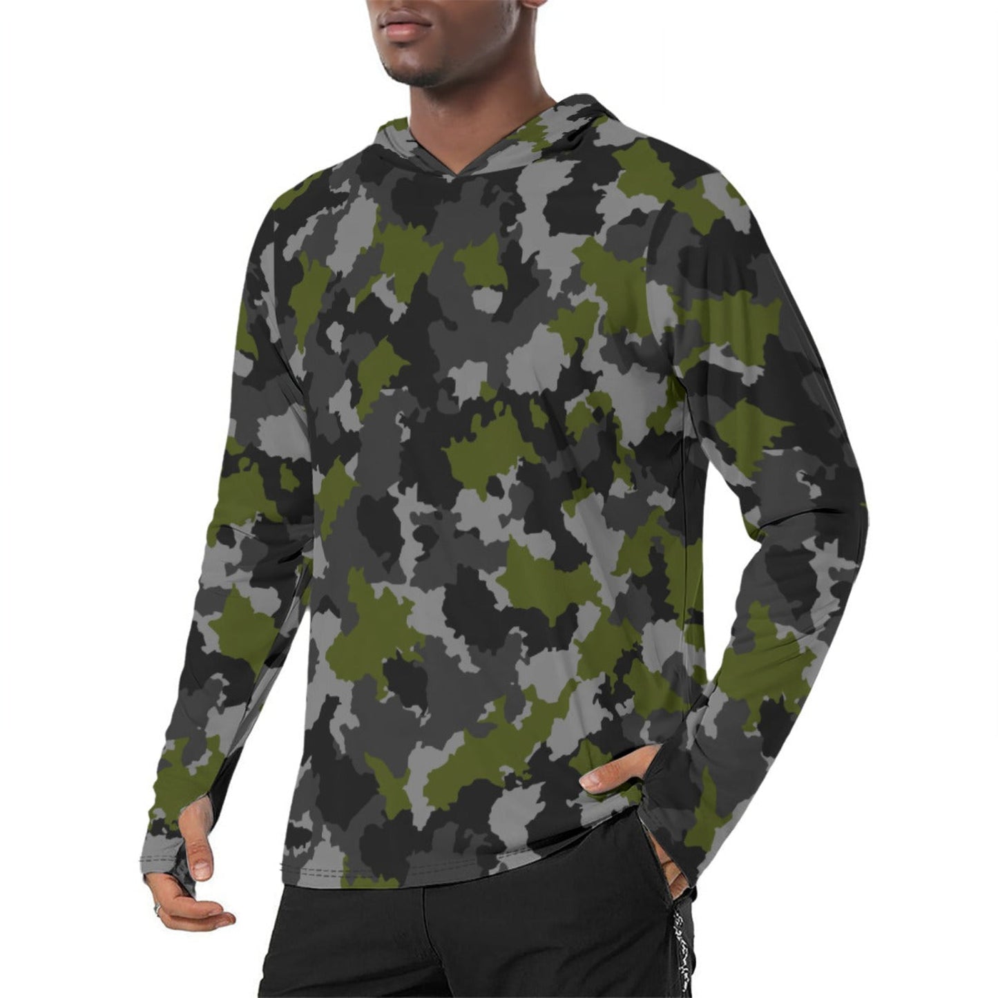Alpha Jungle CAMO Mens Sunscreen Sports Hoodie With Thumb Holes - M / White - Hoodies