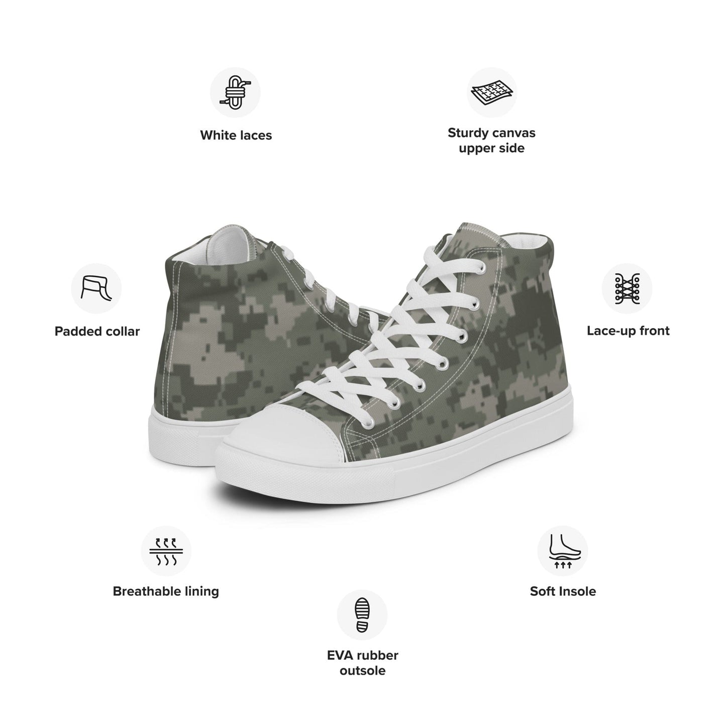 American Army Combat Uniform (ACU) CAMO Men’s high top canvas shoes - Mens High Top Canvas Shoes