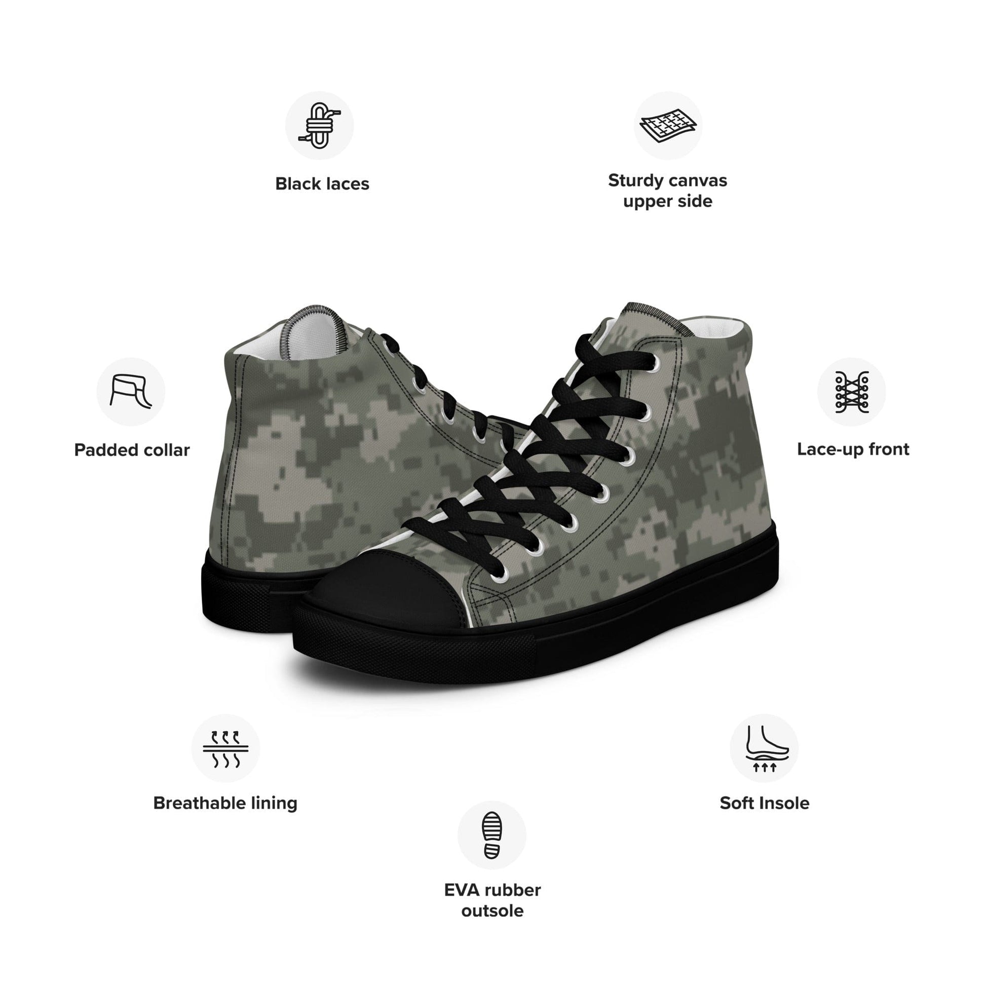 American Army Combat Uniform (ACU) CAMO Men’s high top canvas shoes - Mens High Top Canvas Shoes