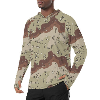 American Chocolate Chip Desert Battle Dress Uniform (DBDU) CAMO Mens Sunscreen Sports Hoodie With Thumb Holes
