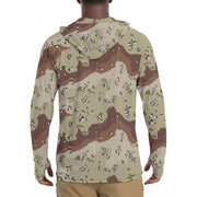 Chocolate Chip Desert CAMO Mens Sunscreen Sports Hoodie With Thumb Holes - S / White