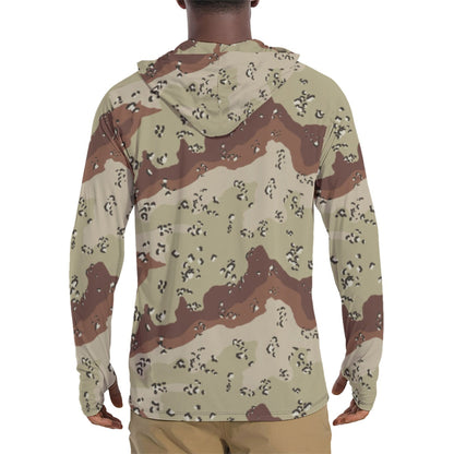 American Chocolate Chip Desert Battle Dress Uniform (DBDU) CAMO Mens Sunscreen Sports Hoodie With Thumb Holes - S / White