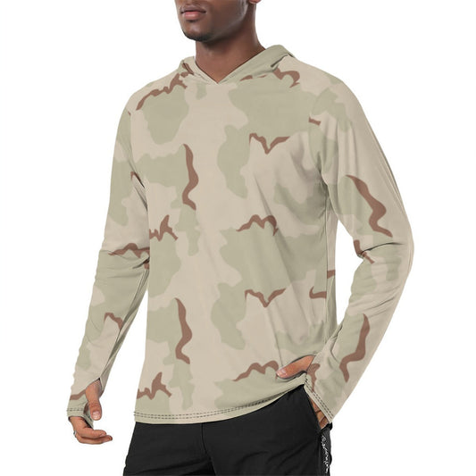 American Coffee Stain Desert Combat Uniform (DCU) First GEN CAMO Mens Sunscreen Sports Hoodie With Thumb Holes - S / White