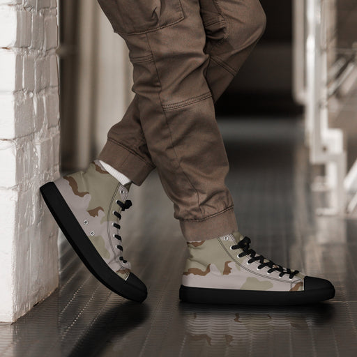 Coffee Stain Desert CAMO Mens High-Top Canvas Shoes - Black / 5