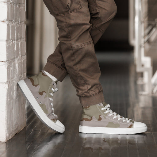 Coffee Stain Desert CAMO Mens High-Top Canvas Shoes - White / 5