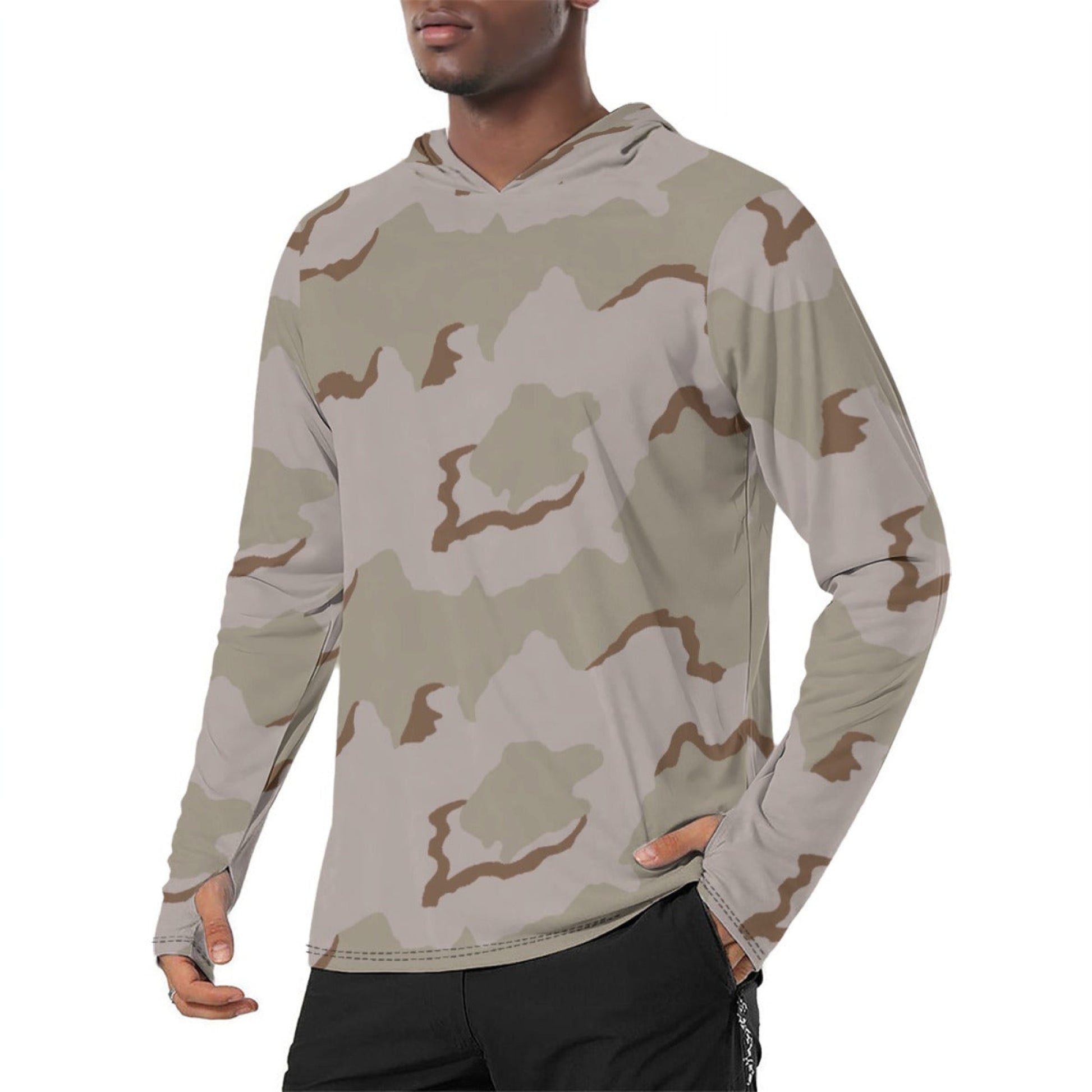 American Coffee Stain Desert Combat Uniform (DCU) CAMO Mens Sunscreen Sports Hoodie With Thumb Holes
