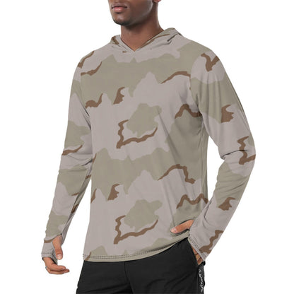 American Coffee Stain Desert Combat Uniform (DCU) CAMO Mens Sunscreen Sports Hoodie With Thumb Holes