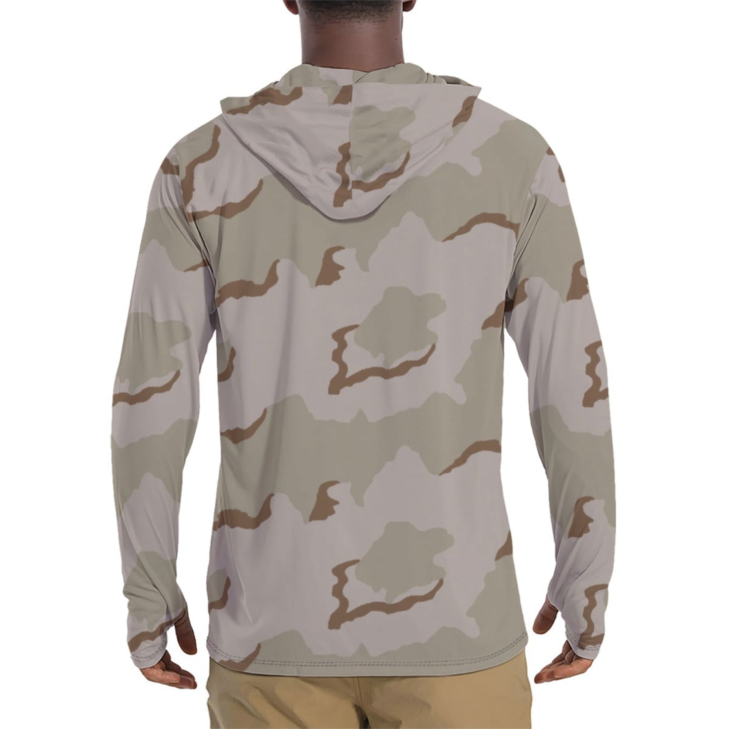 American Coffee Stain Desert Combat Uniform (DCU) CAMO Mens Sunscreen Sports Hoodie With Thumb Holes - S / White