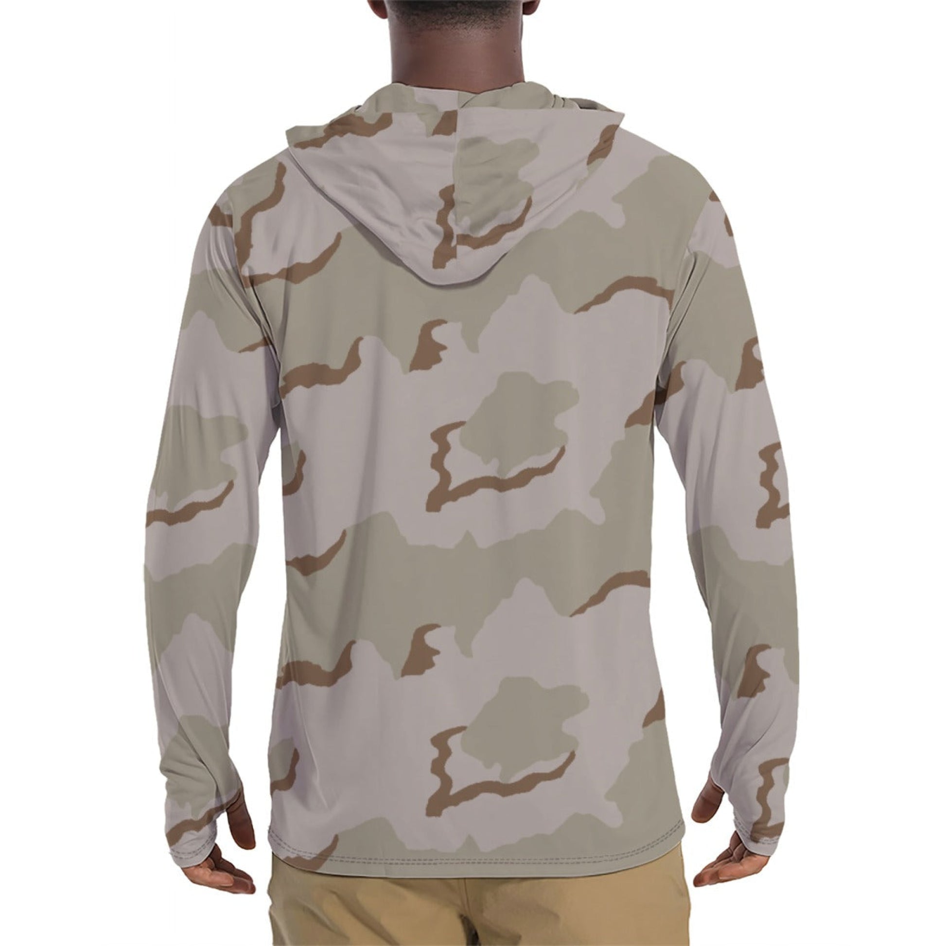 American Coffee Stain Desert Combat Uniform (DCU) CAMO Mens Sunscreen Sports Hoodie With Thumb Holes - S / White