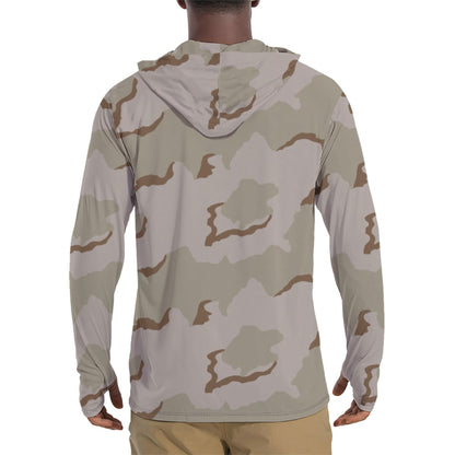 American Coffee Stain Desert Combat Uniform (DCU) CAMO Mens Sunscreen Sports Hoodie With Thumb Holes - S / White