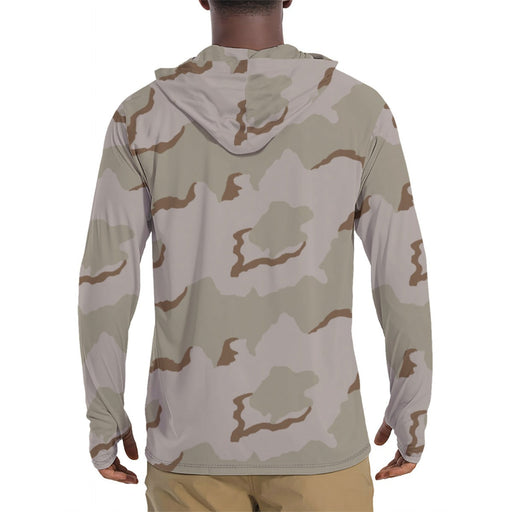 Coffee Stain Desert CAMO Mens Sunscreen Sports Hoodie With Thumb Holes - S / White