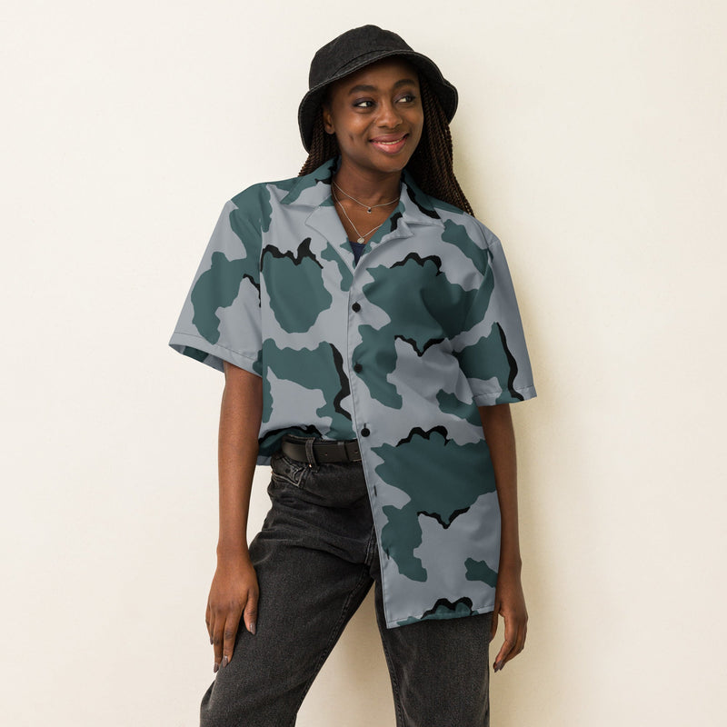 Coffee Stain Urban CAMO Unisex Short-Sleeve Button Shirt - Button-Up