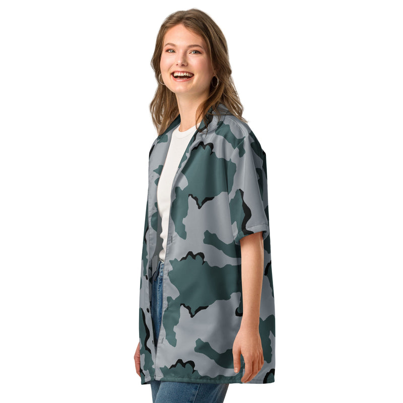 Coffee Stain Urban CAMO Unisex Short-Sleeve Button Shirt - Button-Up