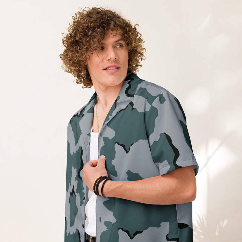 Coffee Stain Urban CAMO Unisex Short-Sleeve Button Shirt - Button-Up