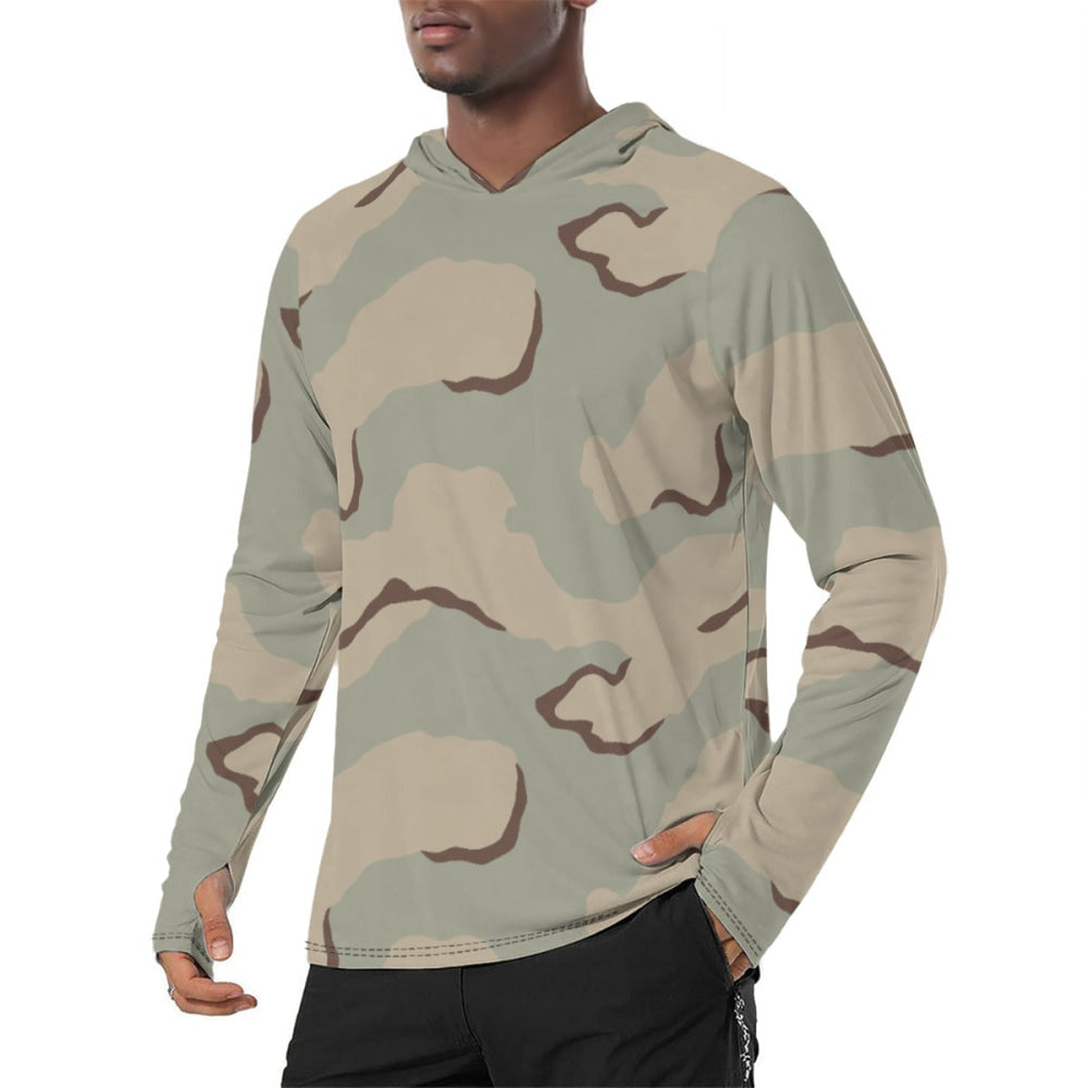 American Desert Combat Uniform (DCU) CAMO Men’s Sunscreen Sports Hoodie With Thumb Holes - Mens