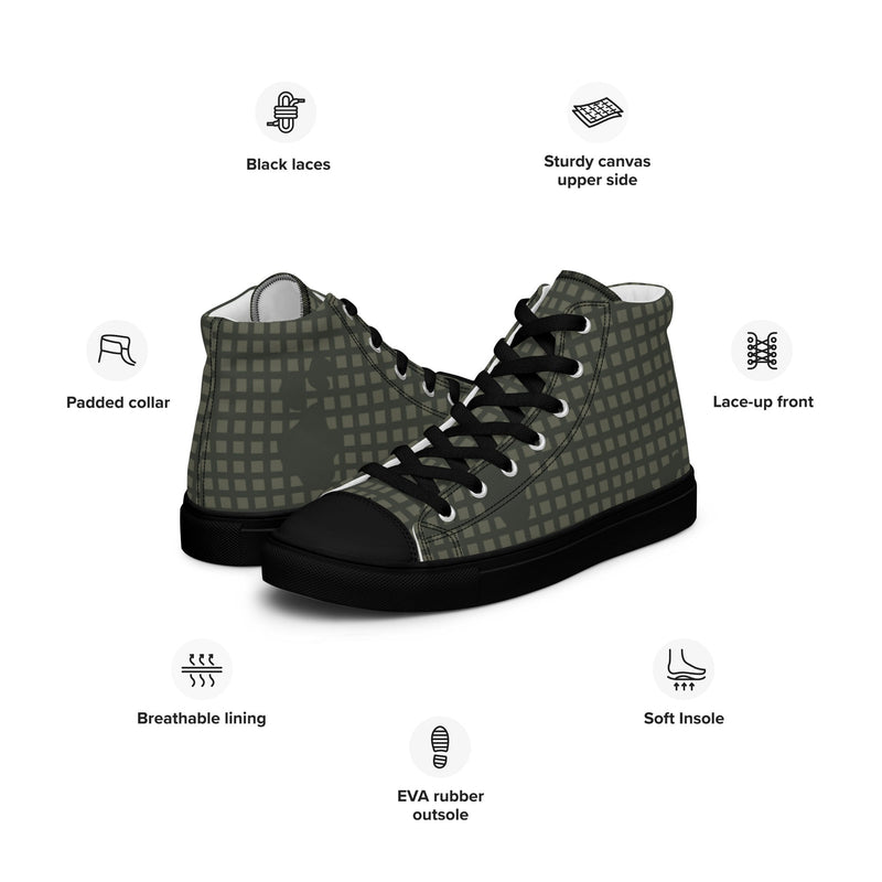 Desert Night Grid CAMO Mens High-Top Canvas Shoes