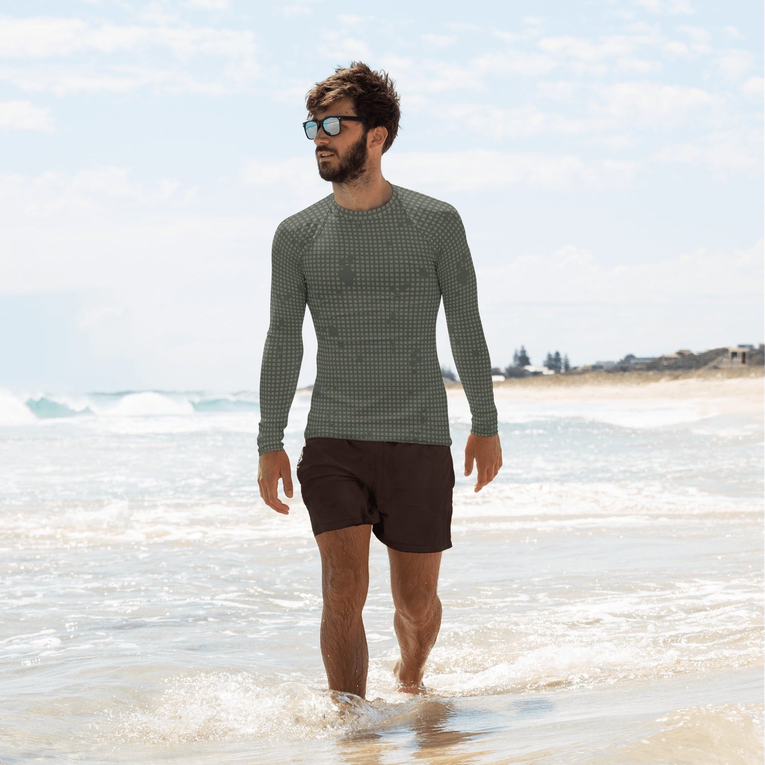 American Desert Night Camouflage Pattern (DNCP) CAMO Mens Long-Sleeve Rash Guard - XS