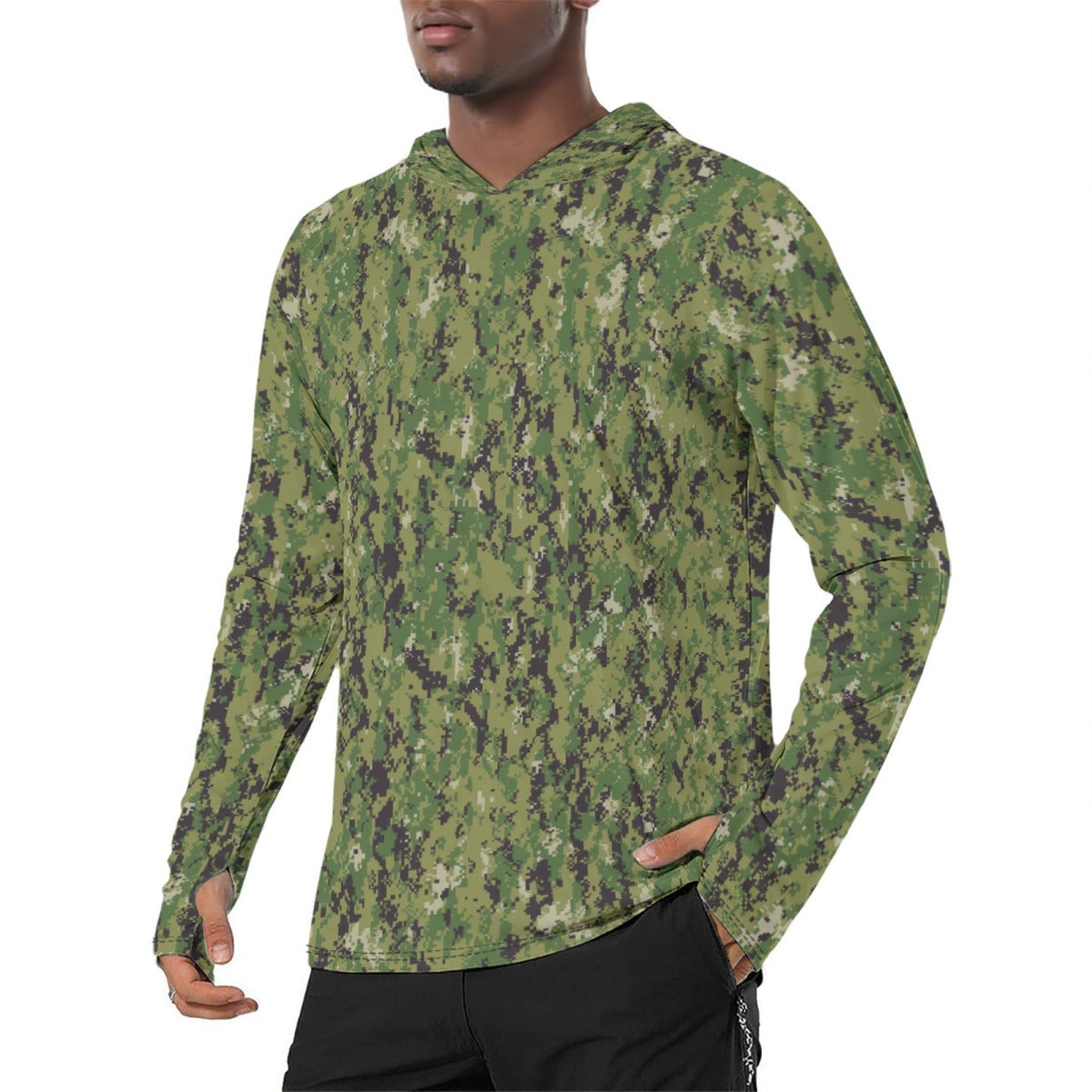 American Digital AOR-2 CAMO Mens Sunscreen Sports Hoodie With Thumb Holes - 4XL / White - Hoodies