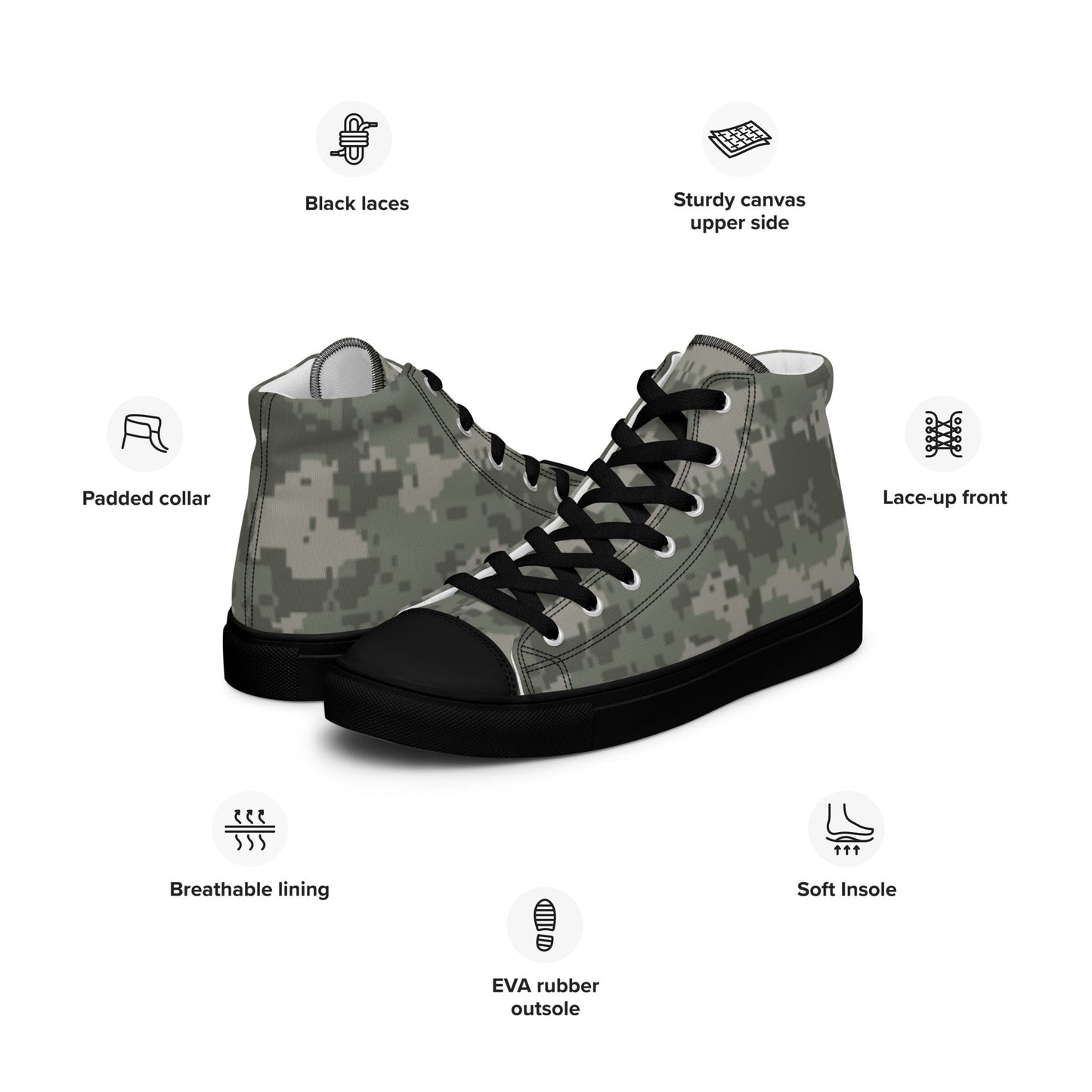 American Digital Army Combat Uniform (ACU) CAMO Mens high top canvas shoes - High Top Canvas Shoes