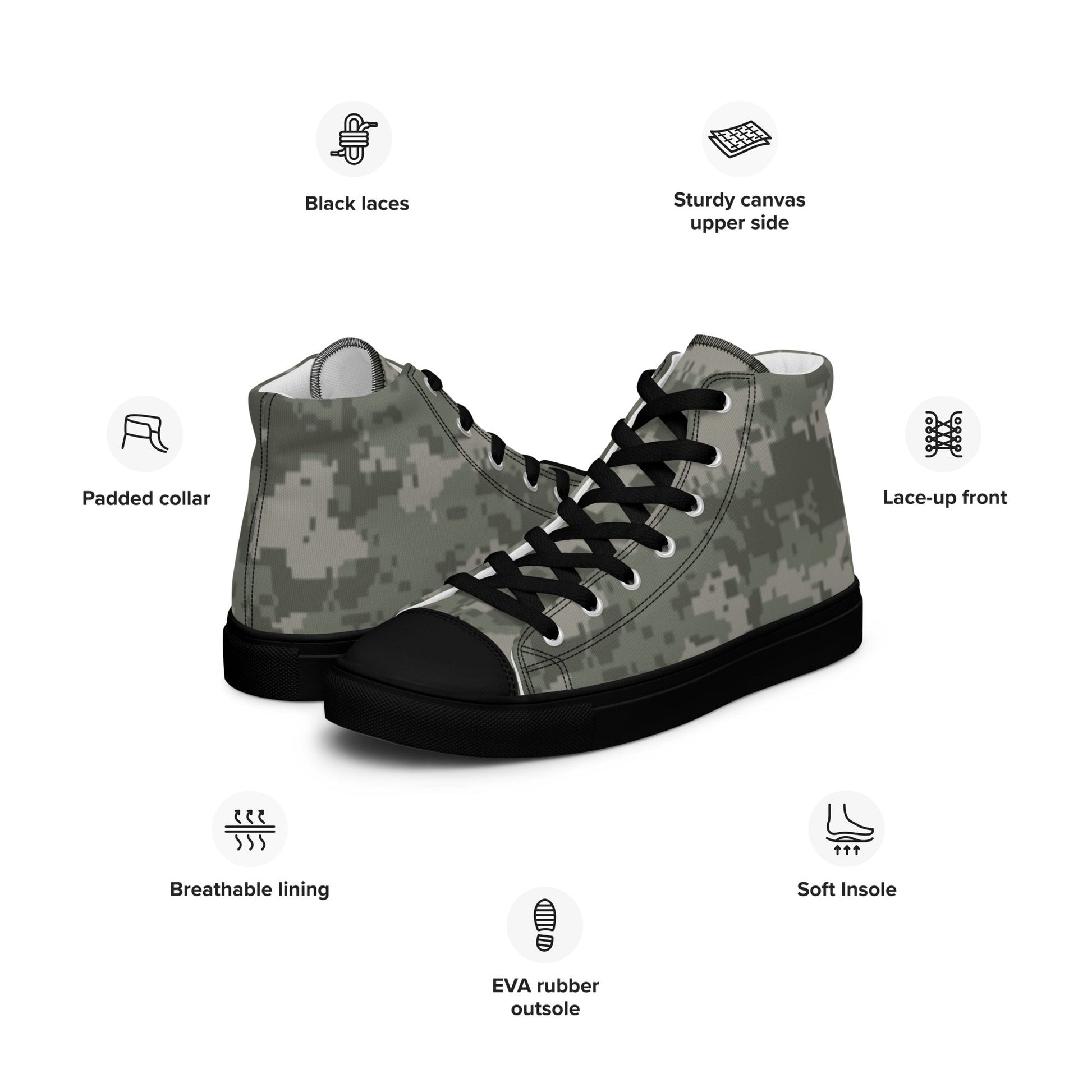 American Digital Army Combat Uniform (ACU) CAMO Mens high top canvas shoes - High Top Canvas Shoes