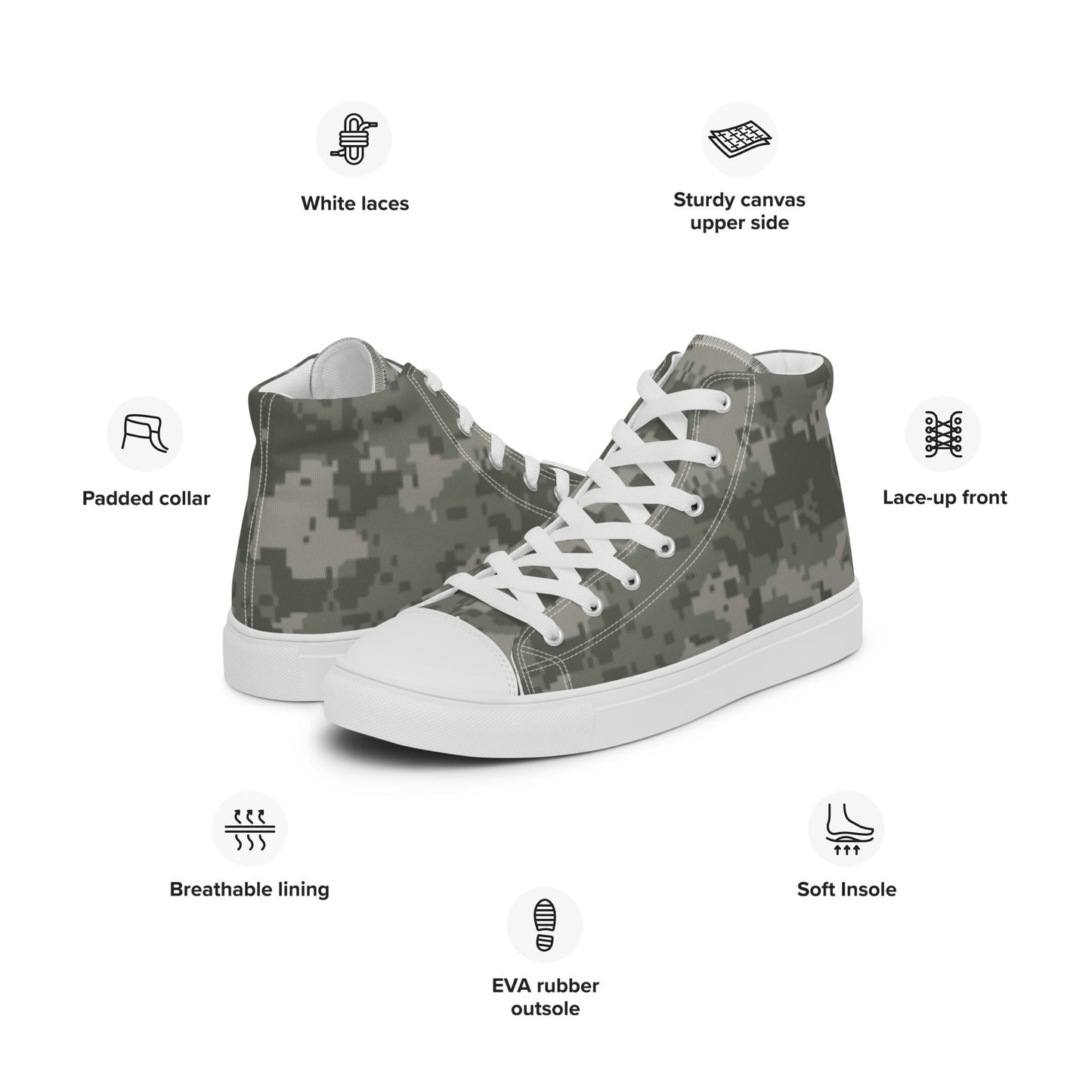 American Digital Army Combat Uniform (ACU) CAMO Mens high top canvas shoes - High Top Canvas Shoes