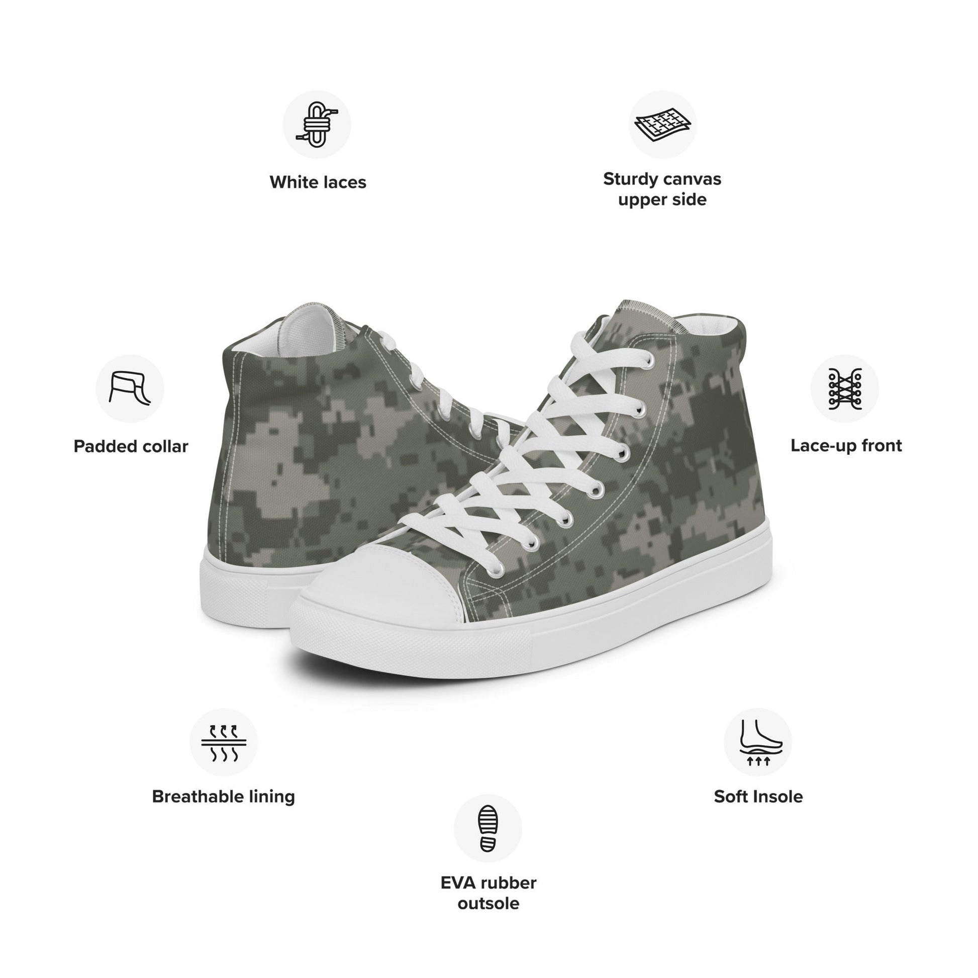 American Digital Army Combat Uniform (ACU) CAMO Mens high top canvas shoes - High Top Canvas Shoes