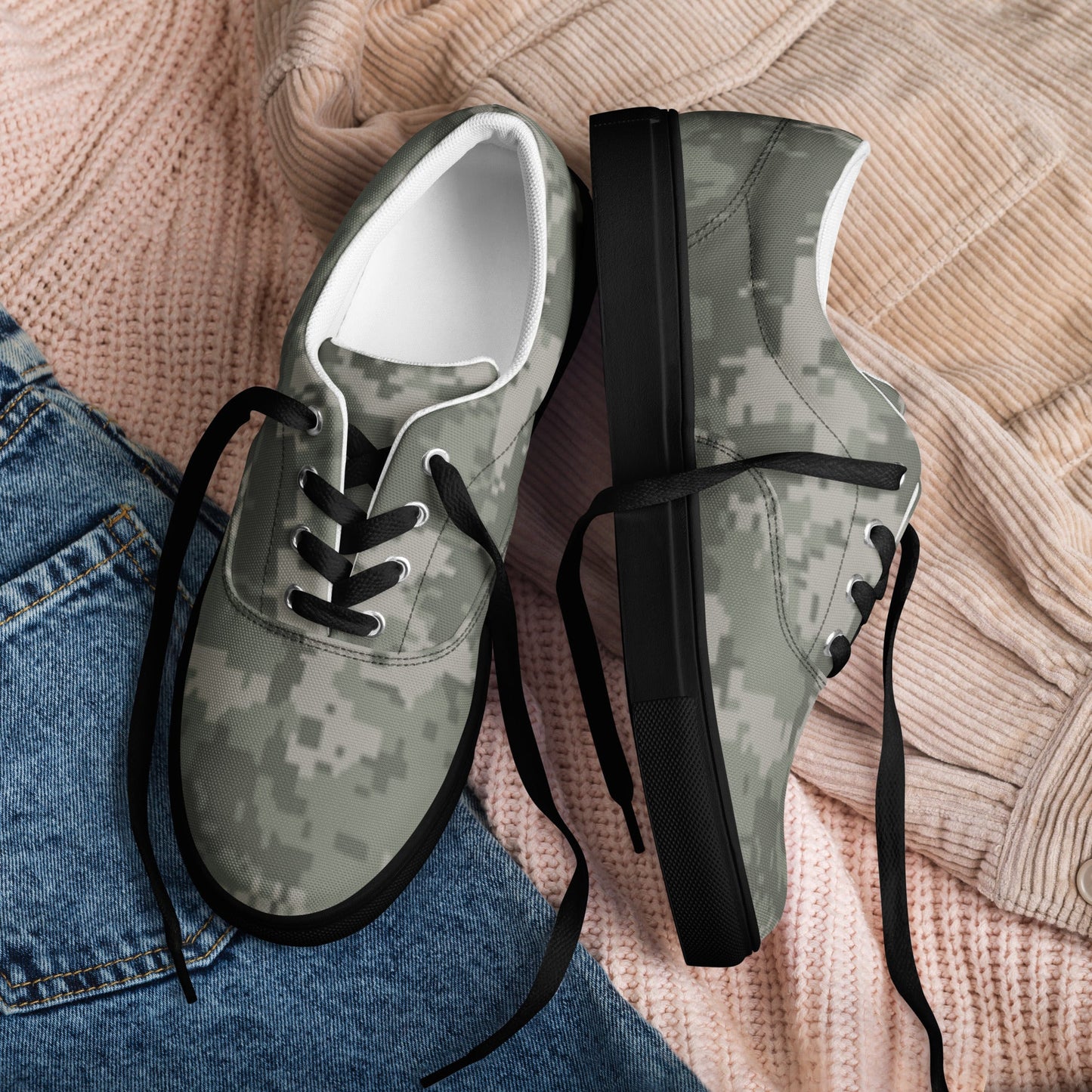 American Digital Army Combat Uniform (ACU) CAMO Mens Lace-Up Canvas Shoes - Lace-up