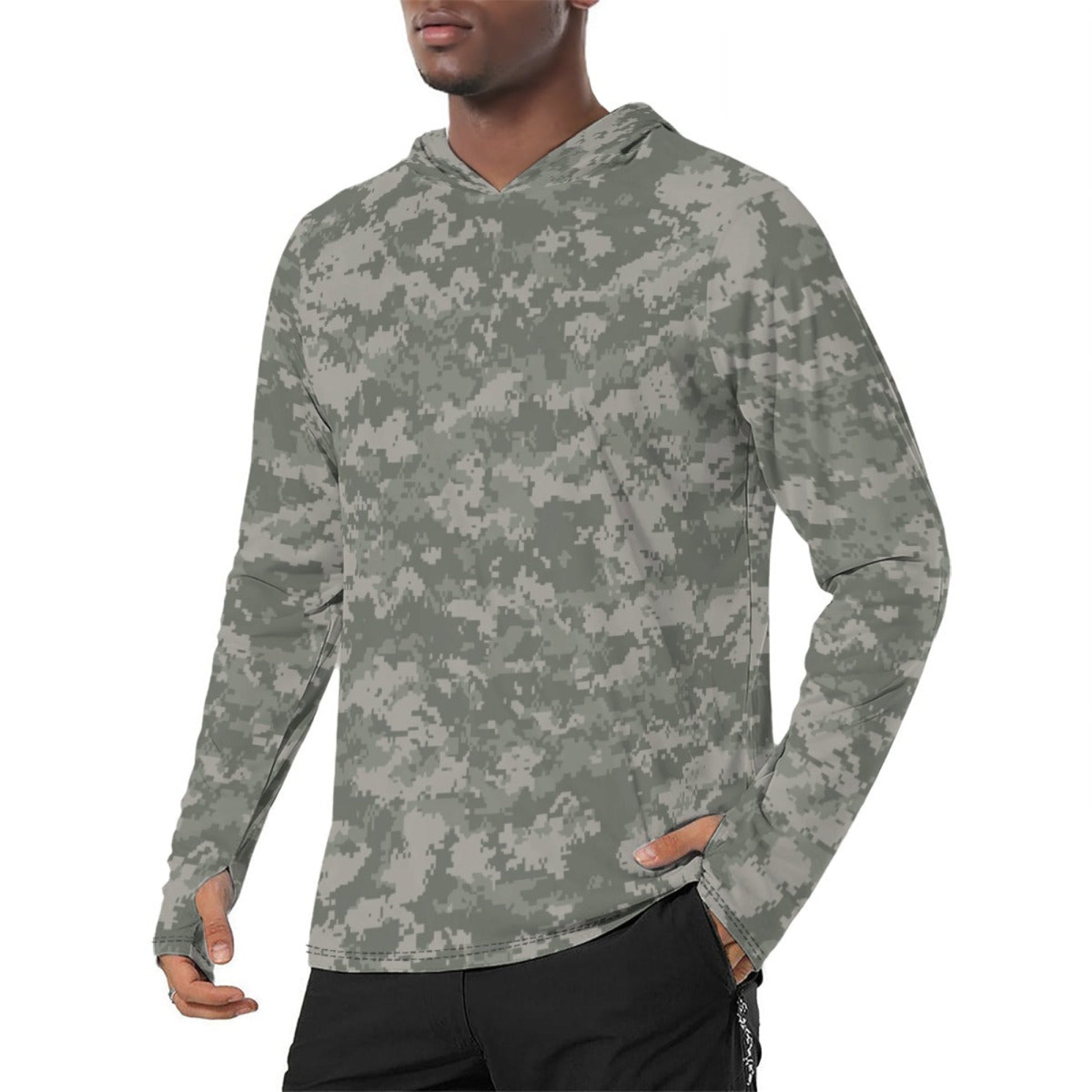 American Digital Army Combat Uniform (ACU) CAMO Mens Sunscreen Sports Hoodie With Thumb Holes Hoodies