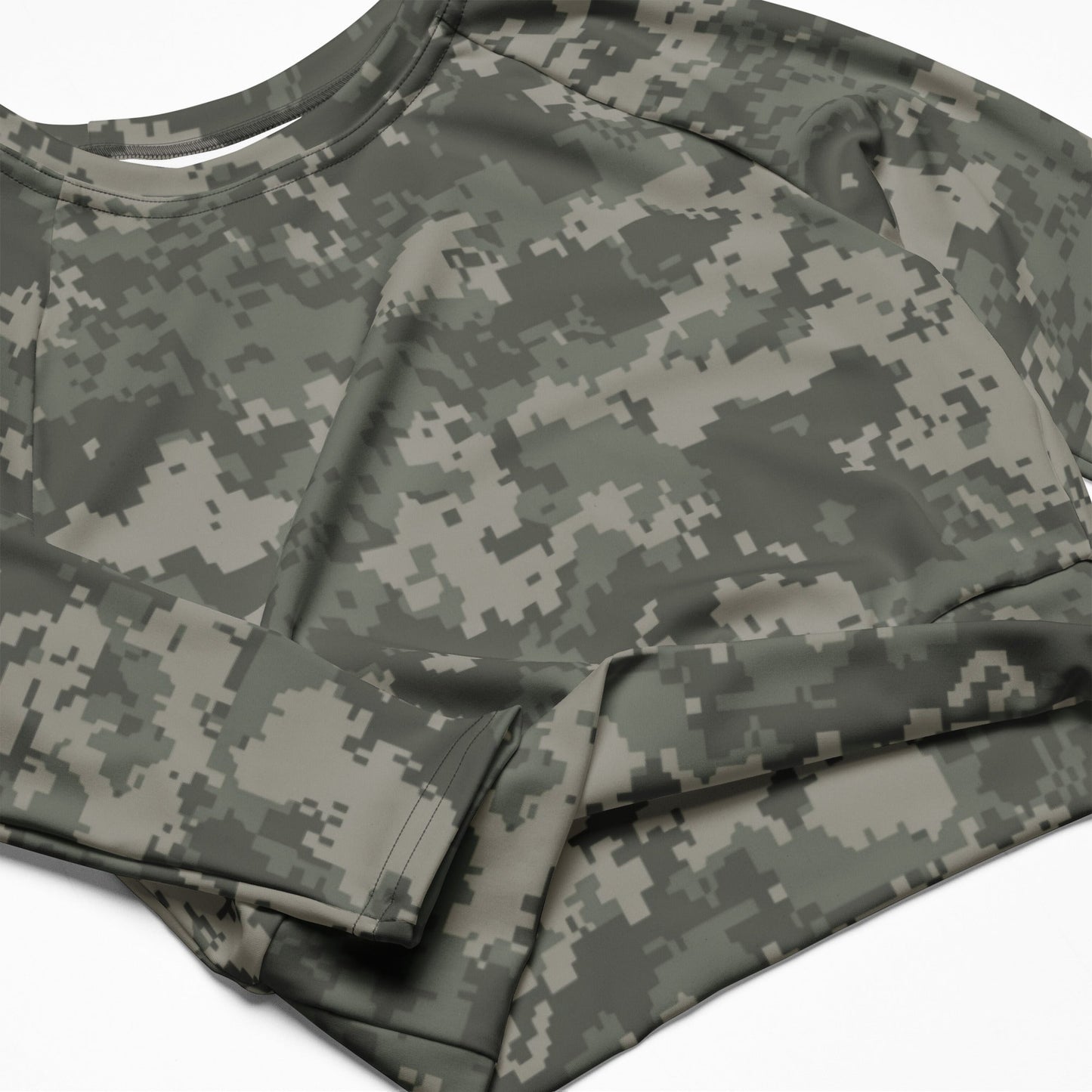 American Digital Army Combat Uniform (ACU) CAMO Womens Long-Sleeve Crop Top