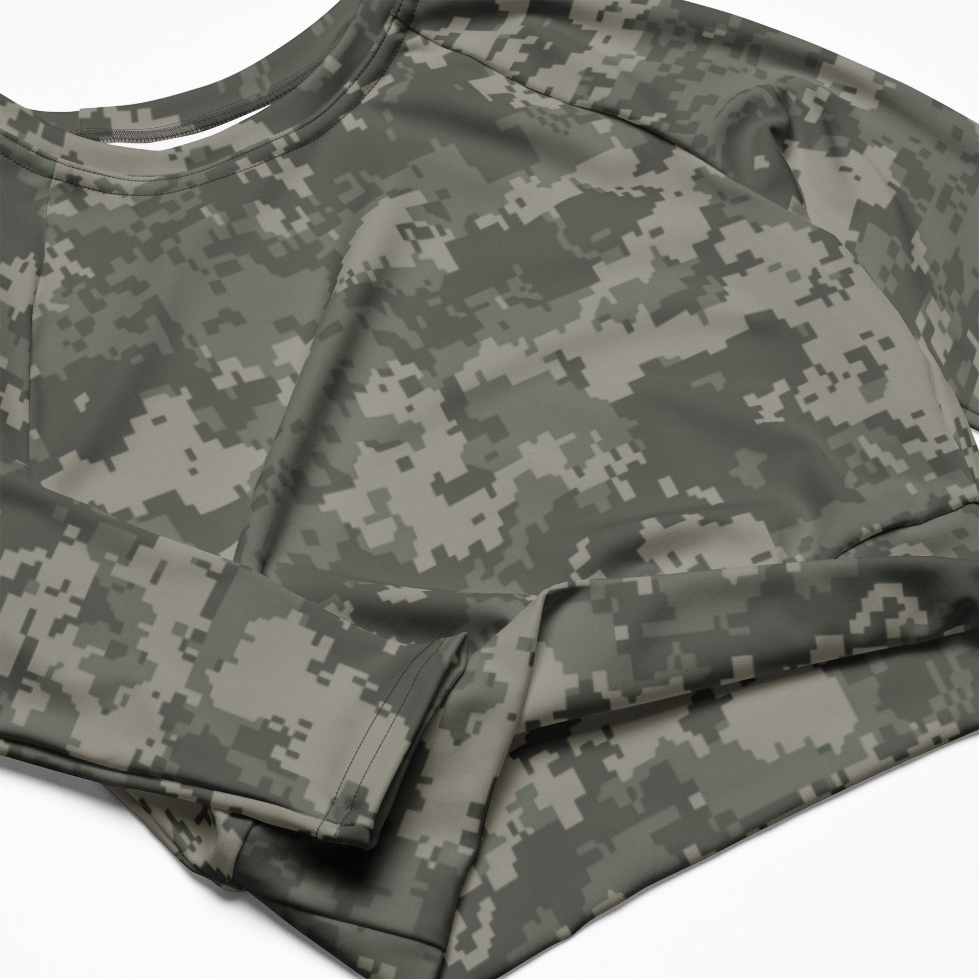 American Digital Army Combat Uniform (ACU) CAMO Womens Long-Sleeve Crop Top