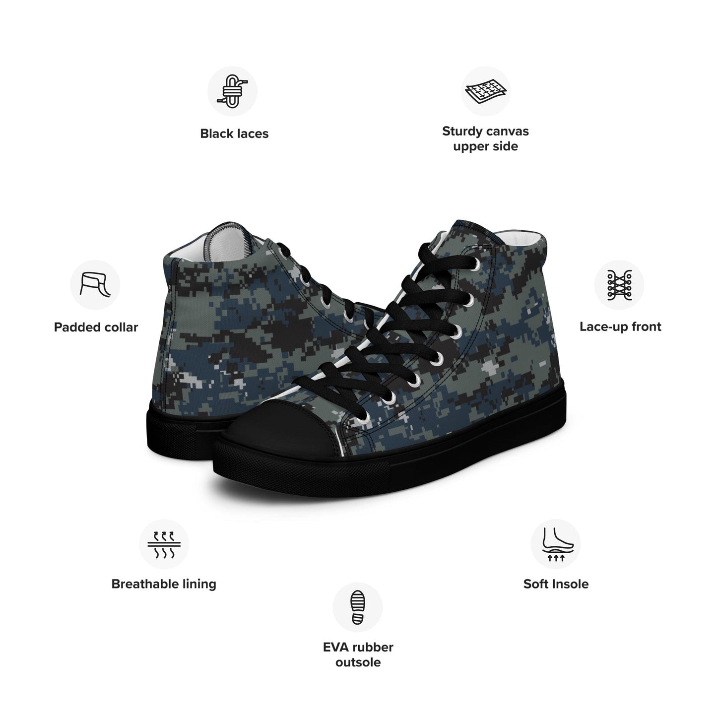 American Digital Blueberry CAMO Mens high top canvas shoes - High Top Canvas Shoes