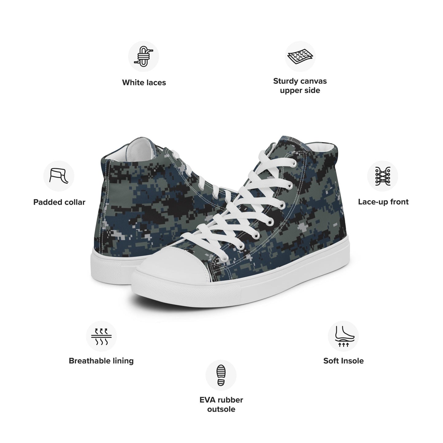 American Digital Blueberry CAMO Mens high top canvas shoes - High Top Canvas Shoes
