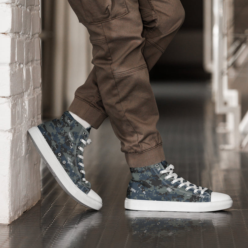 Digital Blueberry CAMO Mens High-Top Canvas Shoes - White / 5