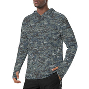 Digital Blueberry CAMO Mens Sunscreen Sports Hoodie With Thumb Holes - S / White