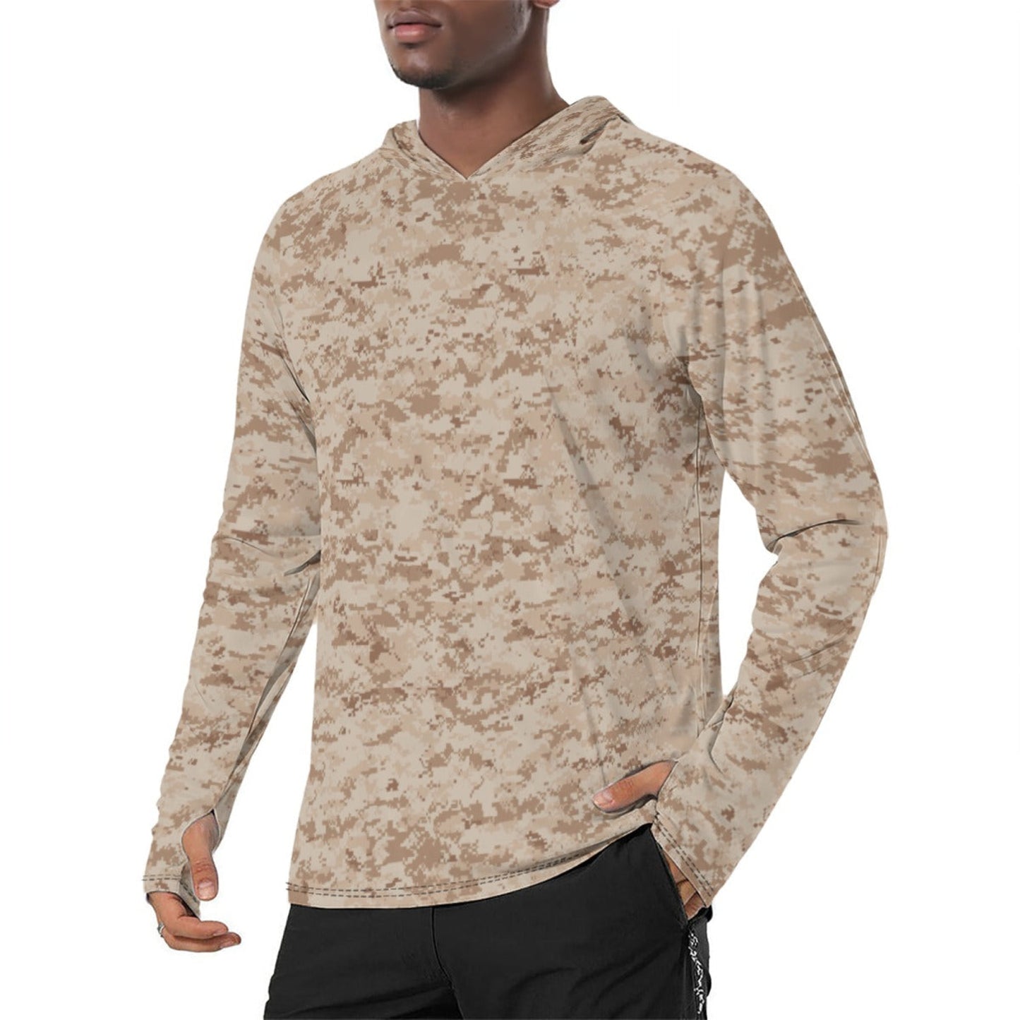 American Digital Desert CAMO Mens Sunscreen Sports Hoodie With Thumb Holes - M / White - Hoodies